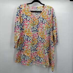 Lulu B‎ Top Shirt Womens Medium Multicolor Floral Tropical Artsy Resort